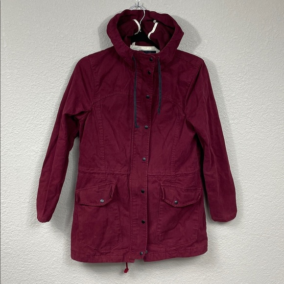 Betabrand Cabernet Maroon Red Full Zip Snap Field Jacket Utility Hooded Sz S - Picture 2 of 12